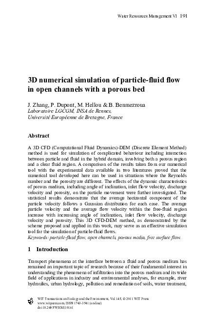 (PDF) 3D numerical simulation of particle-fluid flow in open channels ...