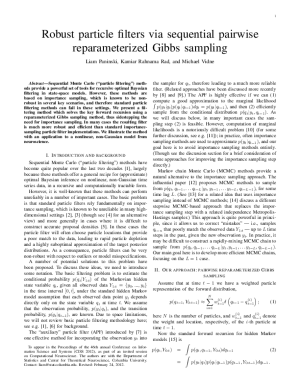 (PDF) Robust particle filters via sequential pairwise reparameterized ...