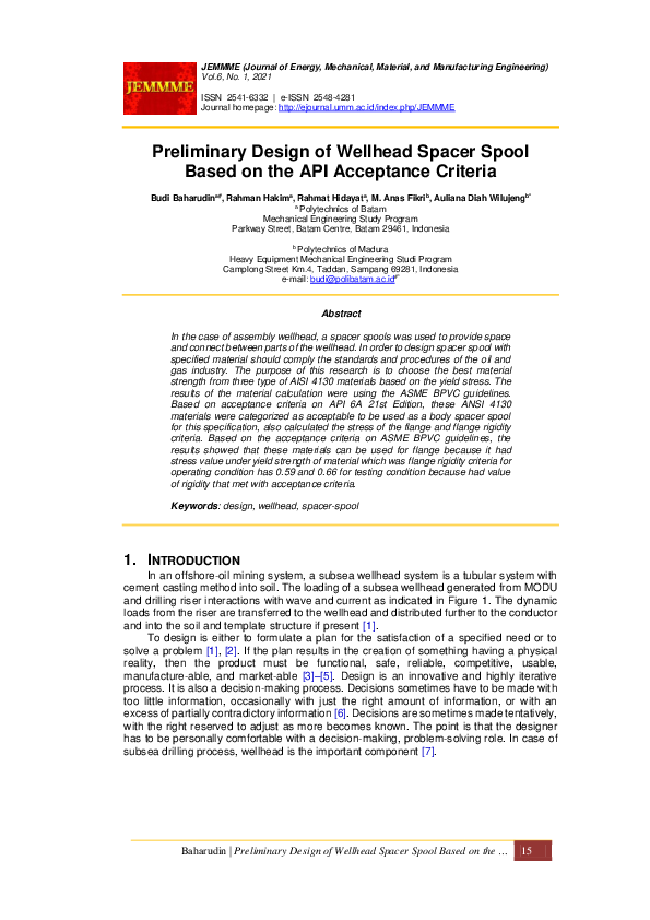 (PDF) Preliminary Design of Wellhead Spacer Spool Based On the API ...
