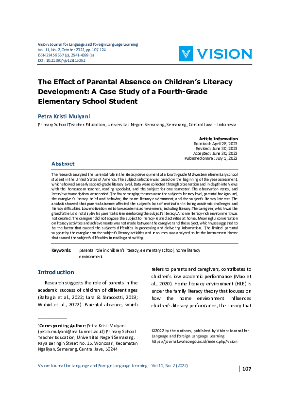 (PDF) The Effect of Parental Absence on Children’s Literacy Development ...