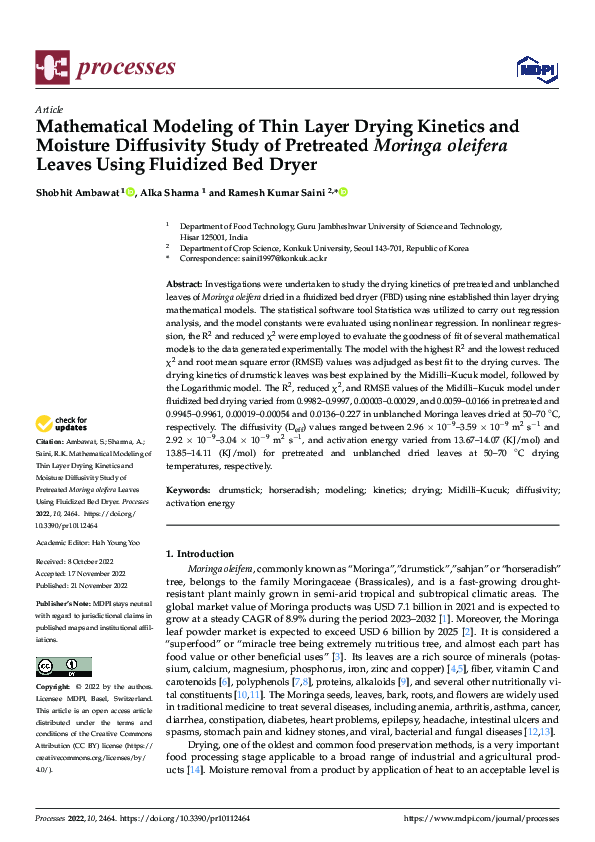 (PDF) Mathematical Modeling of Thin Layer Drying Kinetics and Moisture ...