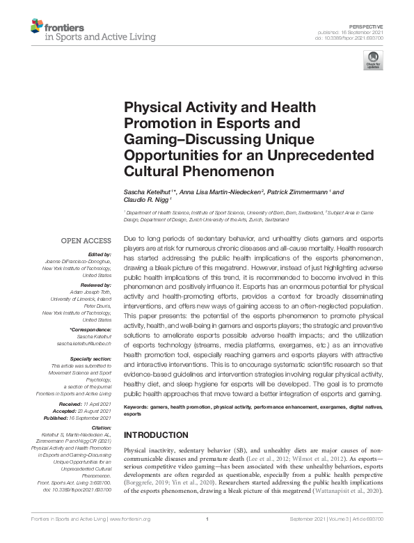(PDF) Physical Activity and Health Promotion in Esports and Gaming ...