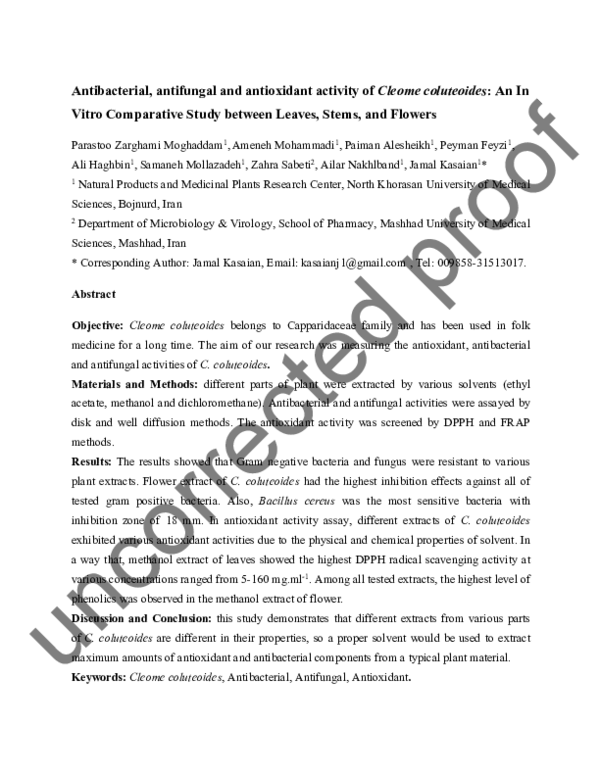 (PDF) Antibacterial, antifungal and antioxidant activity of Cleome ...