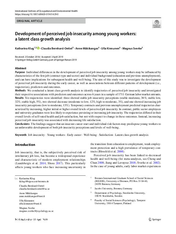 (PDF) Development of perceived job insecurity among young workers: a ...