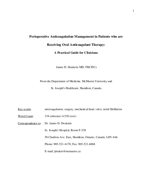 (PDF) Perioperative anticoagulation management in patients who are ...