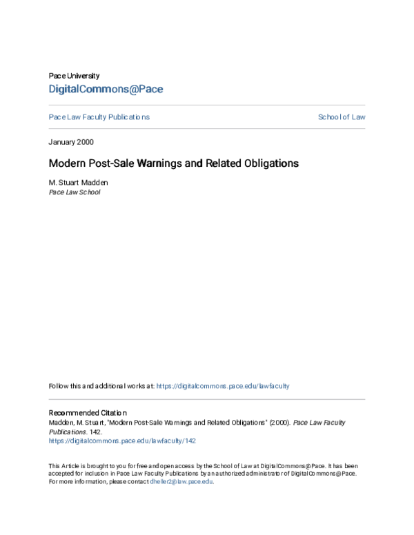 (PDF) Modern Post-sale Warnings and Related Obligations