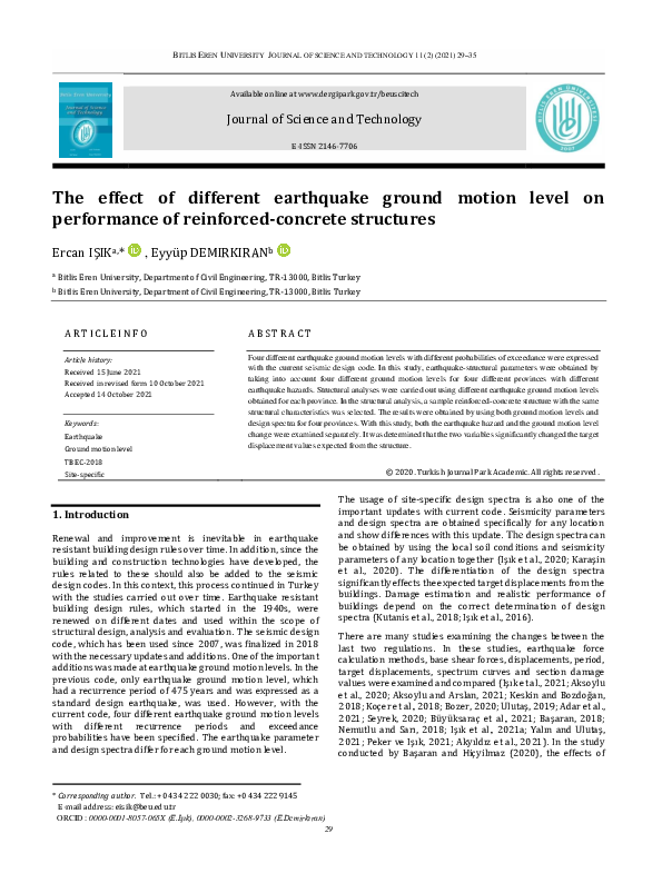 (PDF) The effect of different earthquake ground motion level on ...