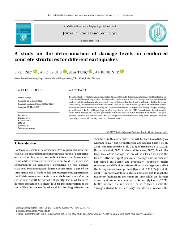 (PDF) A study on the determination of damage levels in reinforced ...