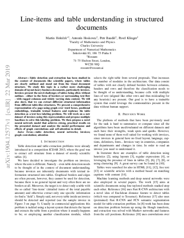 (PDF) Line-items and table understanding in structured documents