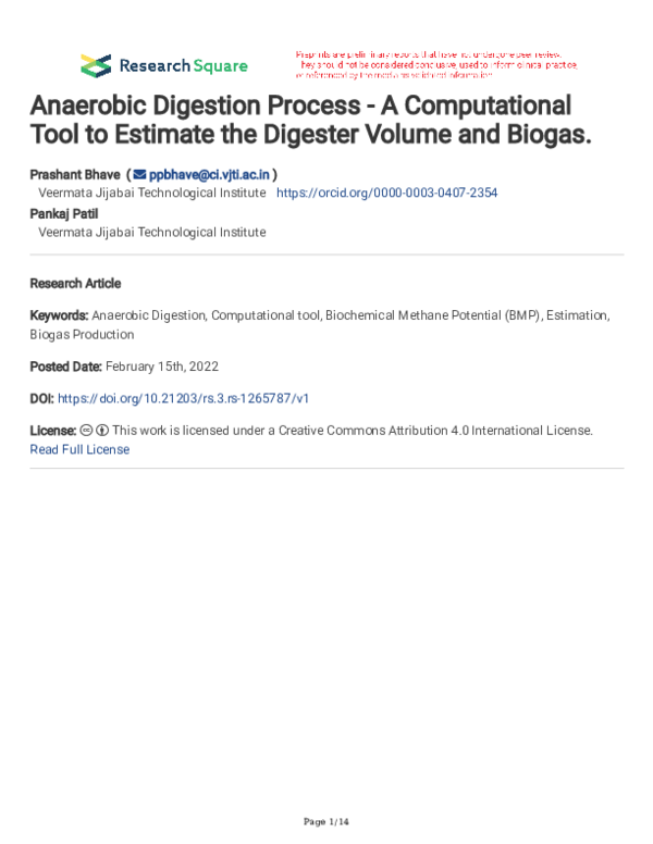 (PDF) Anaerobic Digestion Process - A Computational Tool to Estimate ...