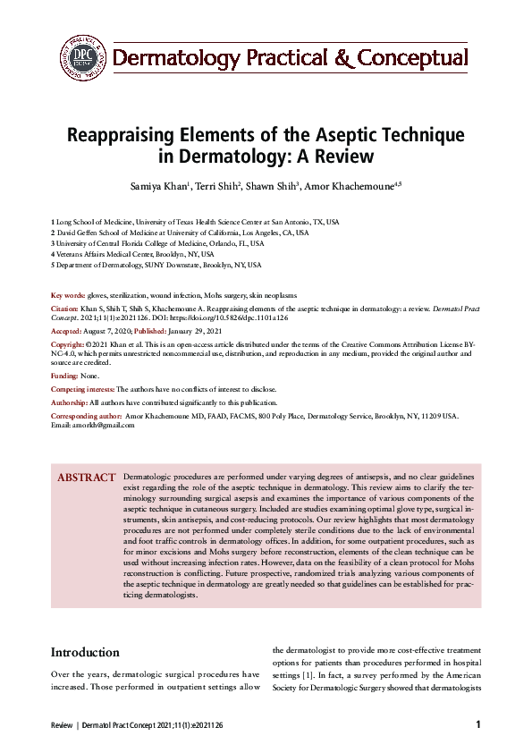 (PDF) Reappraising Elements of the Aseptic Technique in Dermatology: A ...