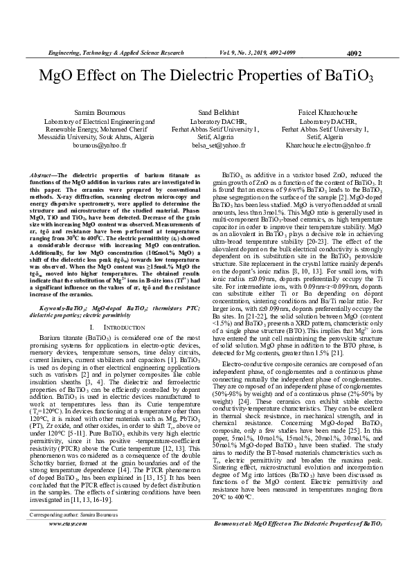 (PDF) MgO Effect on The Dielectric Properties of BaTiO3