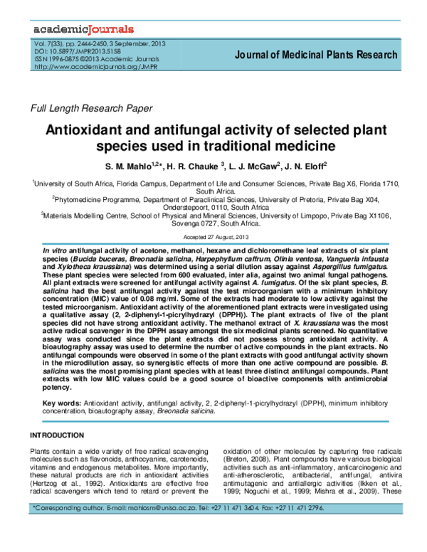 (PDF) Antioxidant and antifungal activity of selected plant species ...