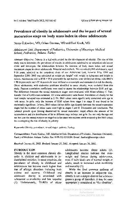 (PDF) Prevalence of obesity in adolescents and the impact of sexual ...