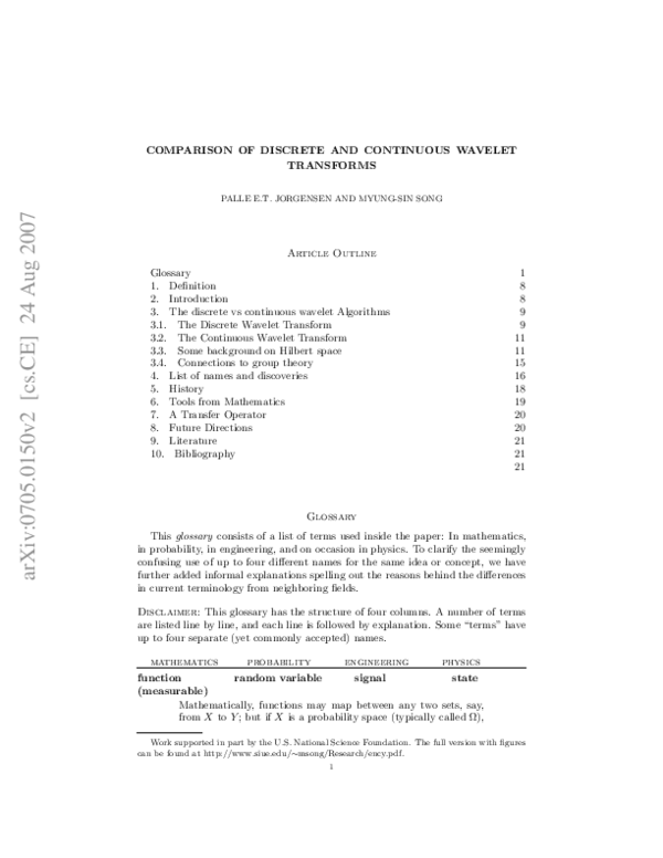 (PDF) Comparison of Discrete and Continuous Wavelet Transforms