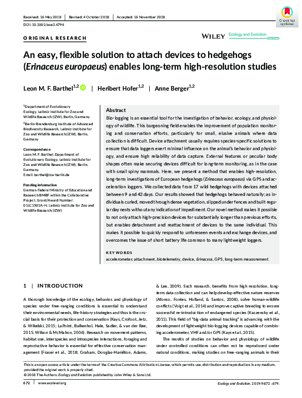 (PDF) An easy, flexible solution to attach devices to hedgehogs ...