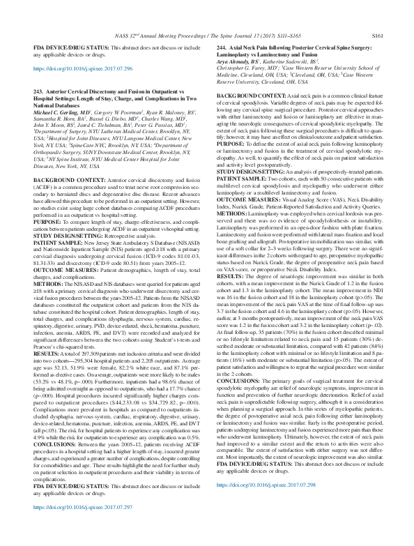 (PDF) Axial Neck Pain following Posterior Cervical Spine Surgery ...