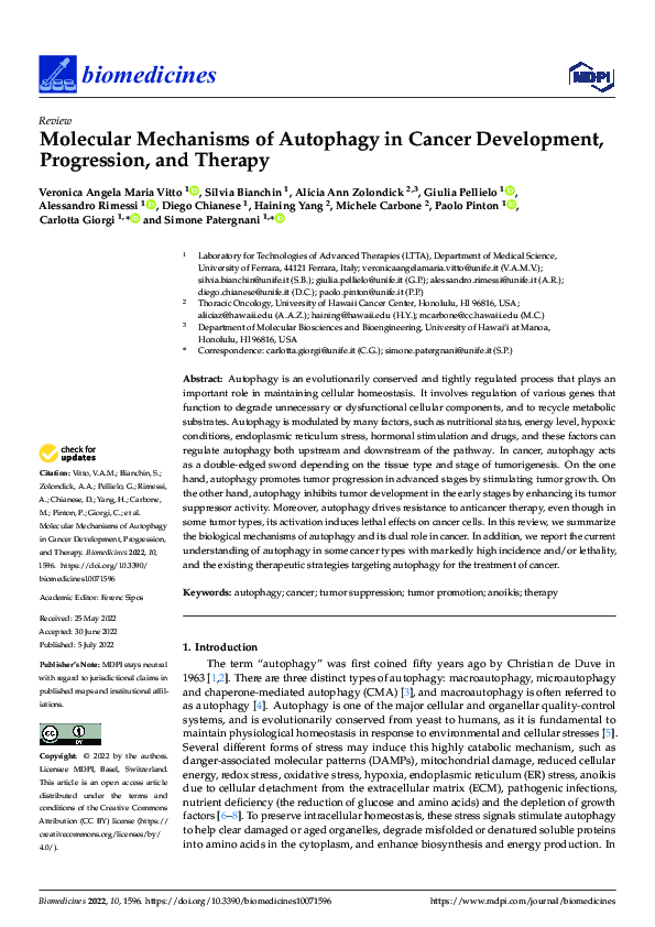 (PDF) Molecular Mechanisms of Autophagy in Cancer Development ...