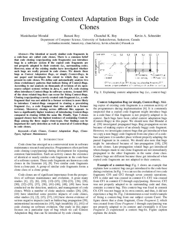(PDF) Investigating Context Adaptation Bugs in Code Clones