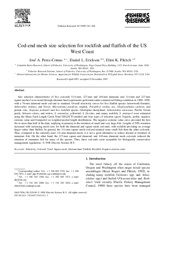 (PDF) Cod-end mesh size selection for rockfish and flatfish of the US ...