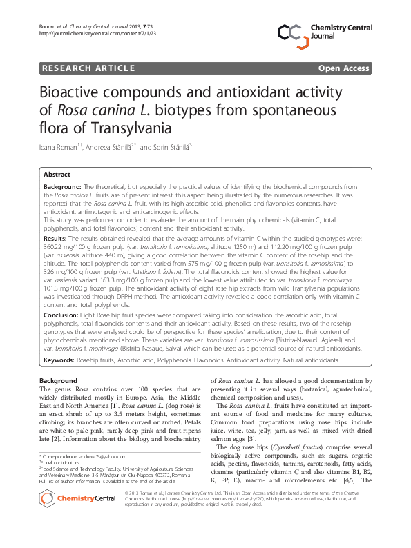 (PDF) Bioactive compounds and antioxidant activity of Rosa canina L ...