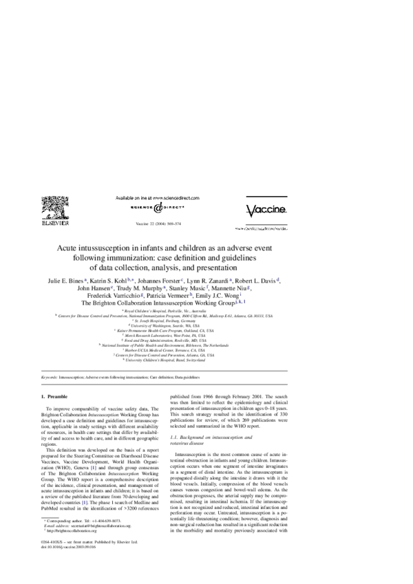 (PDF) Acute intussusception in infants and children as an adverse event ...