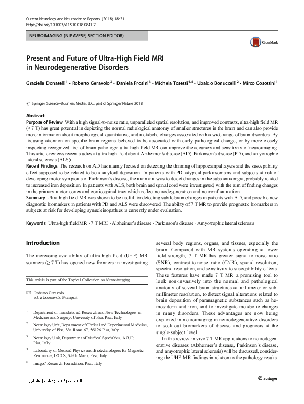 (PDF) Present and Future of Ultra-High Field MRI in Neurodegenerative ...