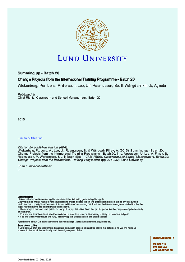 (PDF) Summing up - Batch 20 : Change Projects from the International ...