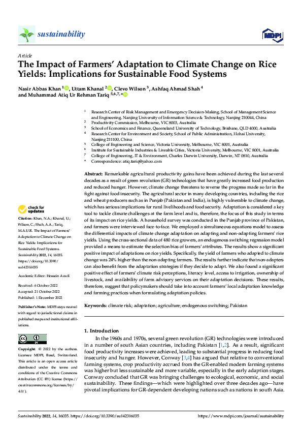 (PDF) The Impact of Farmers’ Adaptation to Climate Change on Rice ...