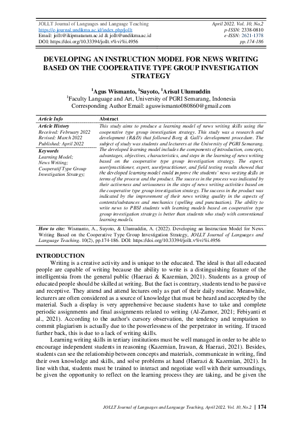(PDF) Developing an Instruction Model for News Writing Based on the ...
