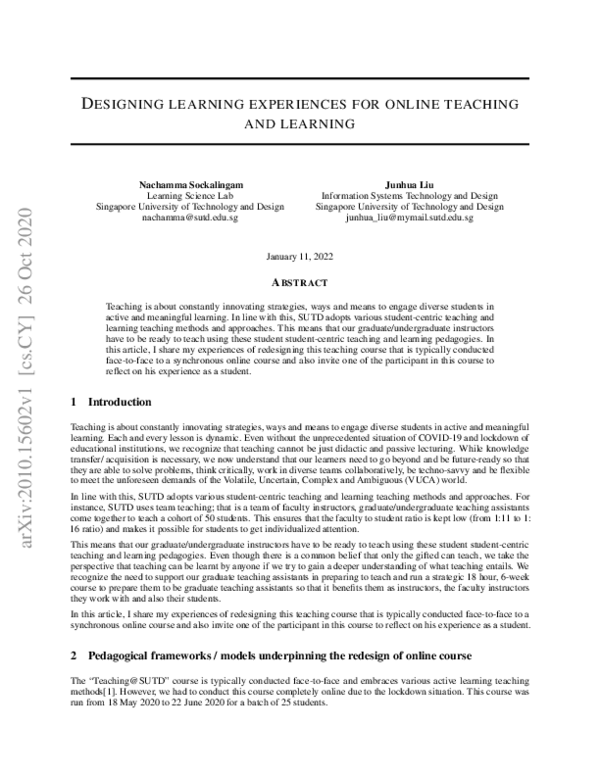 (PDF) Designing learning experiences for online teaching and learning
