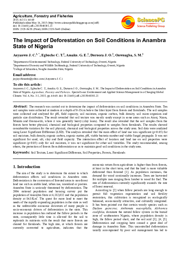 (PDF) The Impact of Deforestation on Soil Conditions in Anambra State ...
