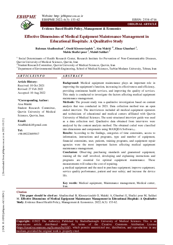 (PDF) Effective Dimensions of Medical Equipment Maintenance Management ...