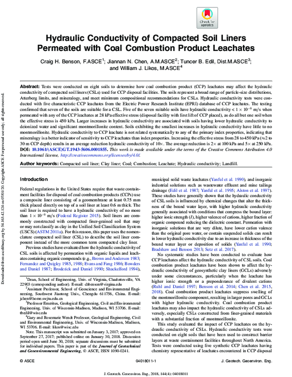 (PDF) Hydraulic Conductivity of Compacted Soil Liners Permeated with ...