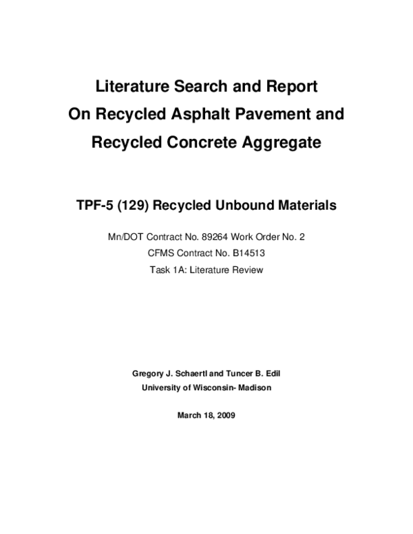 (PDF) Literature Search and Report On Recycled Asphalt Pavement and ...