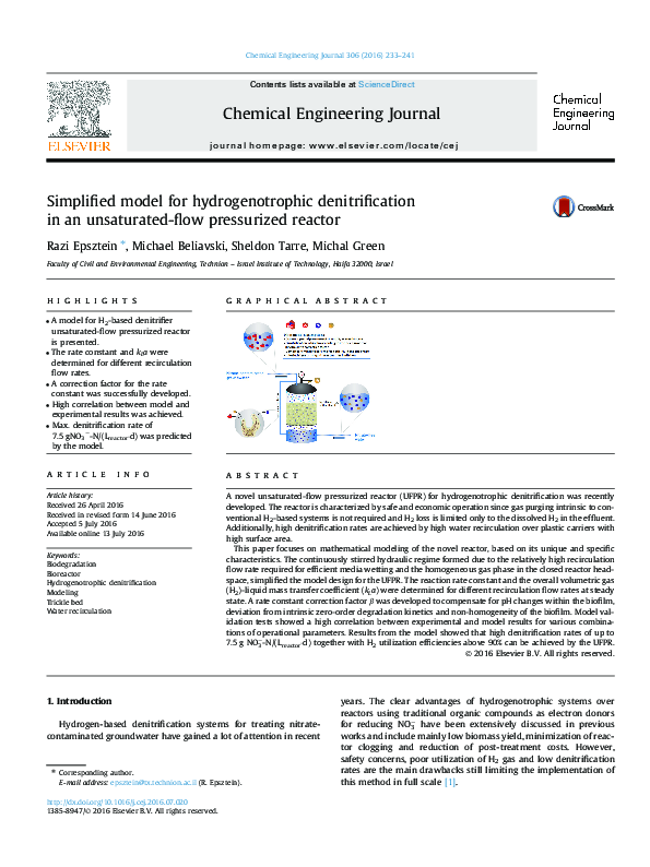 (PDF) Simplified model for hydrogenotrophic denitrification in an ...