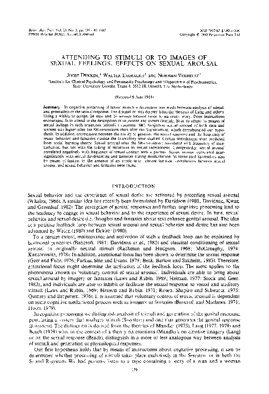 (PDF) Attending to stimuli or to images of sexual feelings: Effects on ...