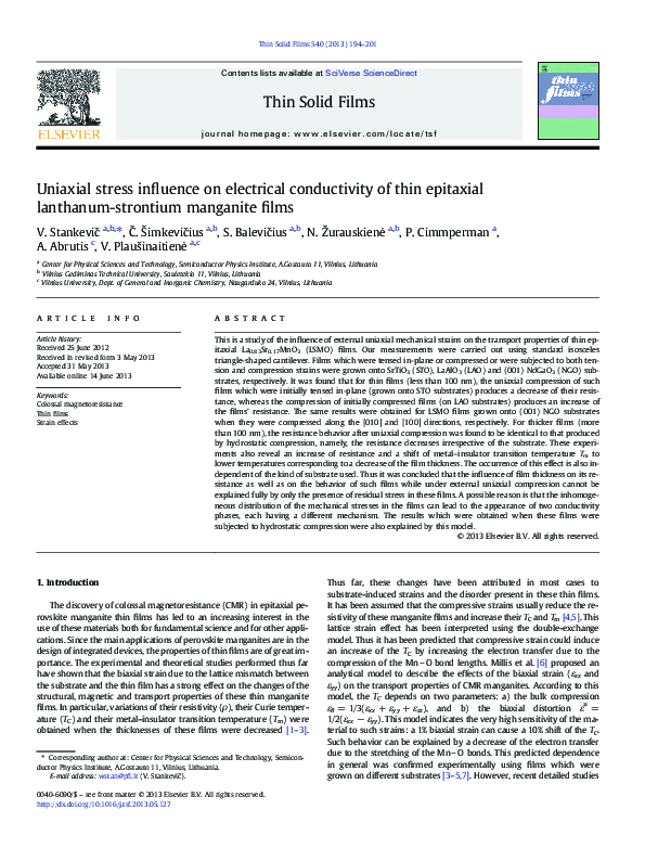(PDF) Uniaxial stress influence on electrical conductivity of thin ...