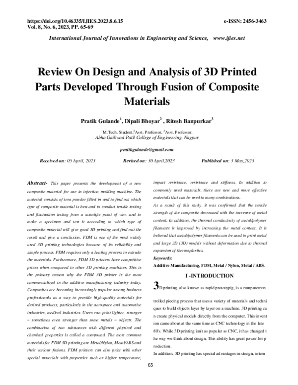 (PDF) Review On Design and Analysis of 3D Printed Parts Developed ...