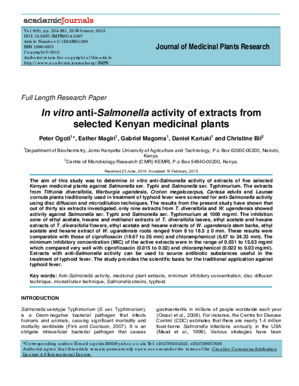 (PDF) In vitro anti-Salmonella activity of extracts from selected ...