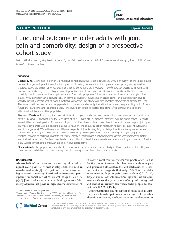 (PDF) Functional outcome in older adults with joint pain and ...