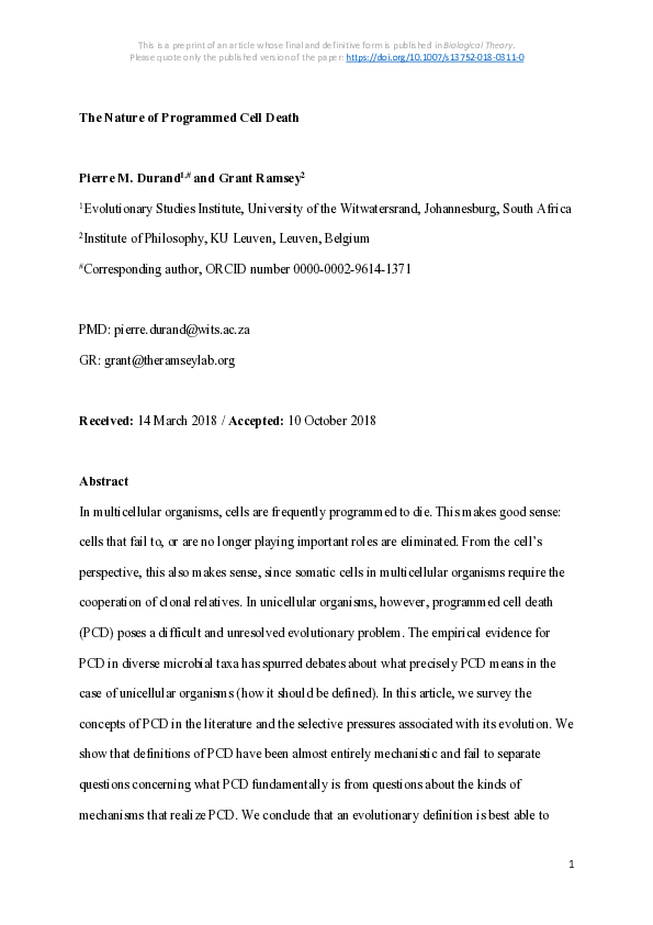 (PDF) The Nature of Programmed Cell Death