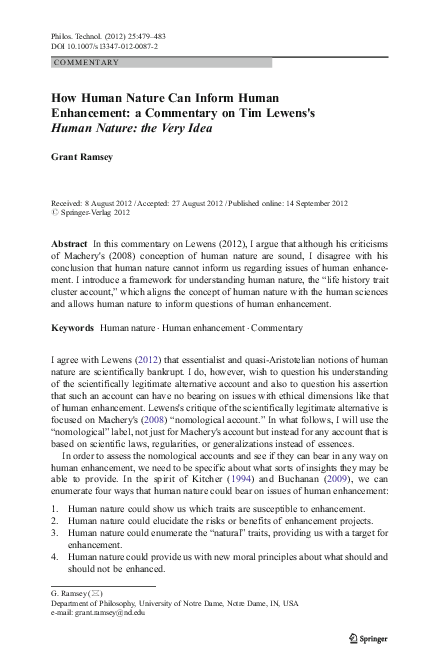 (PDF) How Human Nature Can Inform Human Enhancement: a Commentary on ...