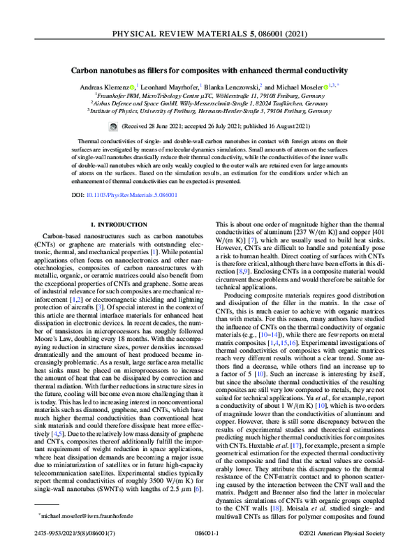 (PDF) Carbon nanotubes as fillers for composites with enhanced thermal ...