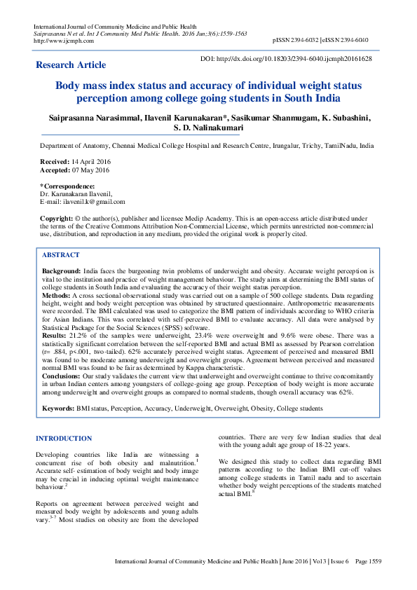 (PDF) Body mass index status and accuracy of individual weight status ...