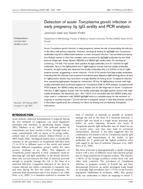 (PDF) Detection of acute Toxoplasma gondii infection in pregnant women ...