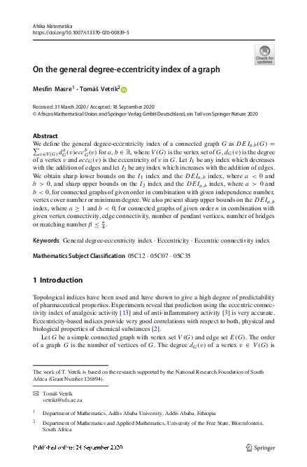 (PDF) On the general degree-eccentricity index of a graph