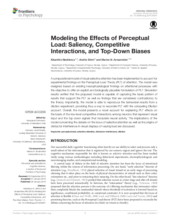 (PDF) Modeling the Effects of Perceptual Load: Saliency, Competitive ...