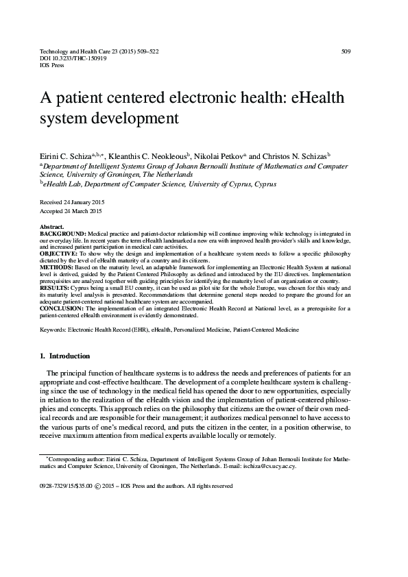 (PDF) A patient centered electronic health: eHealth system development