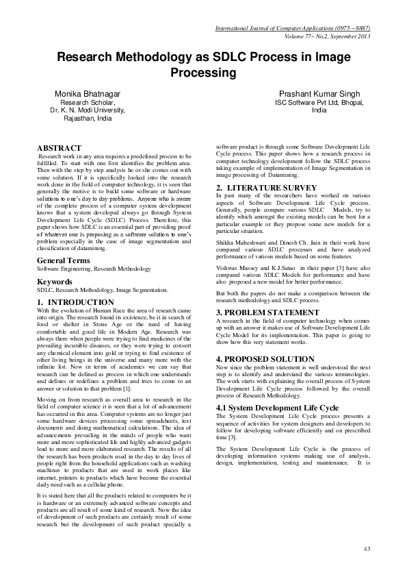 (PDF) Research Methodology as SDLC Process in Image Processing